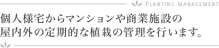 個人様宅からマンションや商業施設の屋内外の定期的な植栽の管理を行います。